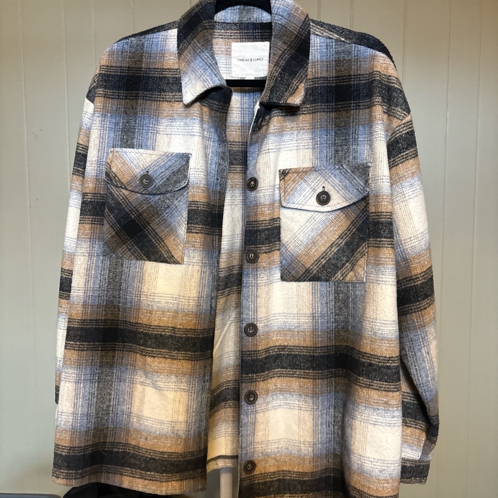 Thread & Supply Women's Plaid Utility Jacket - Black, Gray, Tan